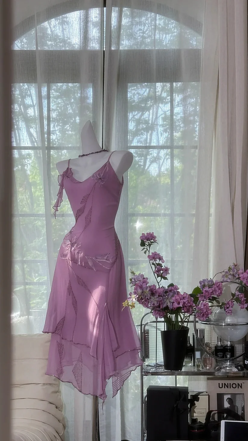 Purple Beaded Embroidery Dreamy Chiffon Prom Dress Date Dress Homecoming Dress DP2906