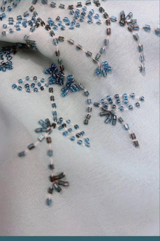Elegant Gradient Blue Oil Painting Beaded Long Prom Dress DP4121