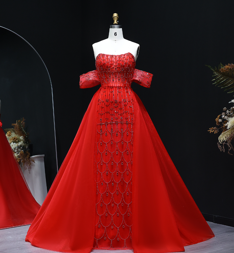 Charming A Line Off the Shoulder Beaded Tulle Prom Dress Evening Dress DP1921
