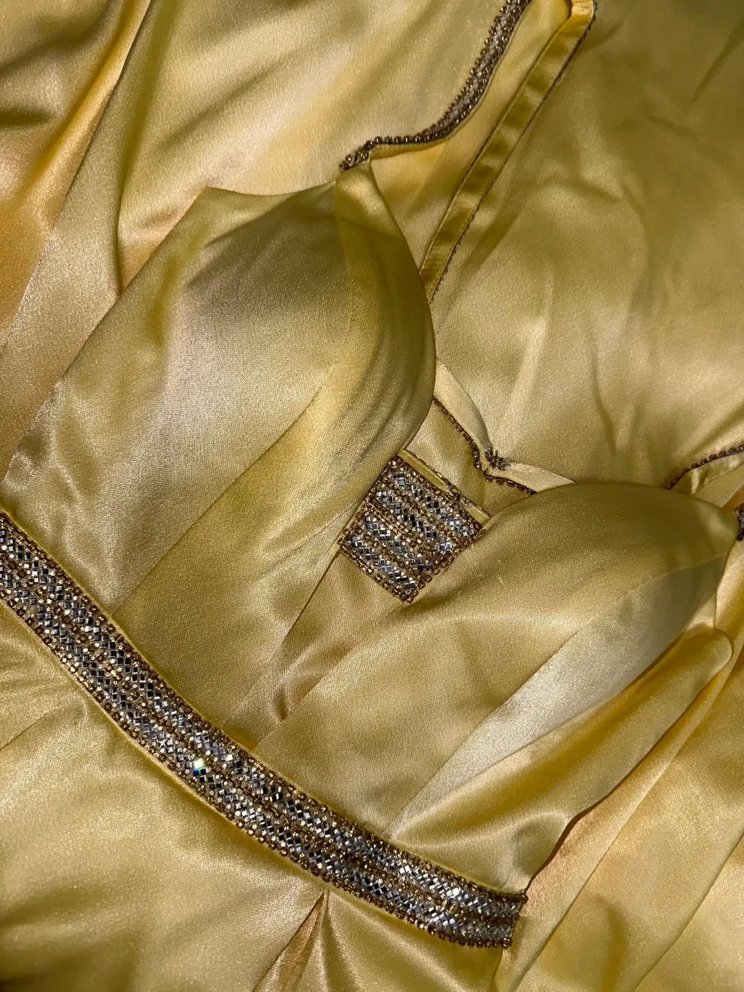 Vintage Yellow Beaded Simple Satin Prom Dress Party Evening Dress DP5352