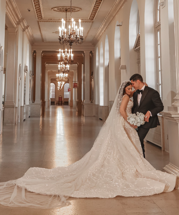 Gorgeous Ball Gown Spaghetti Strap Beaded Tulle Long Sweep Wedding Dress DP1874