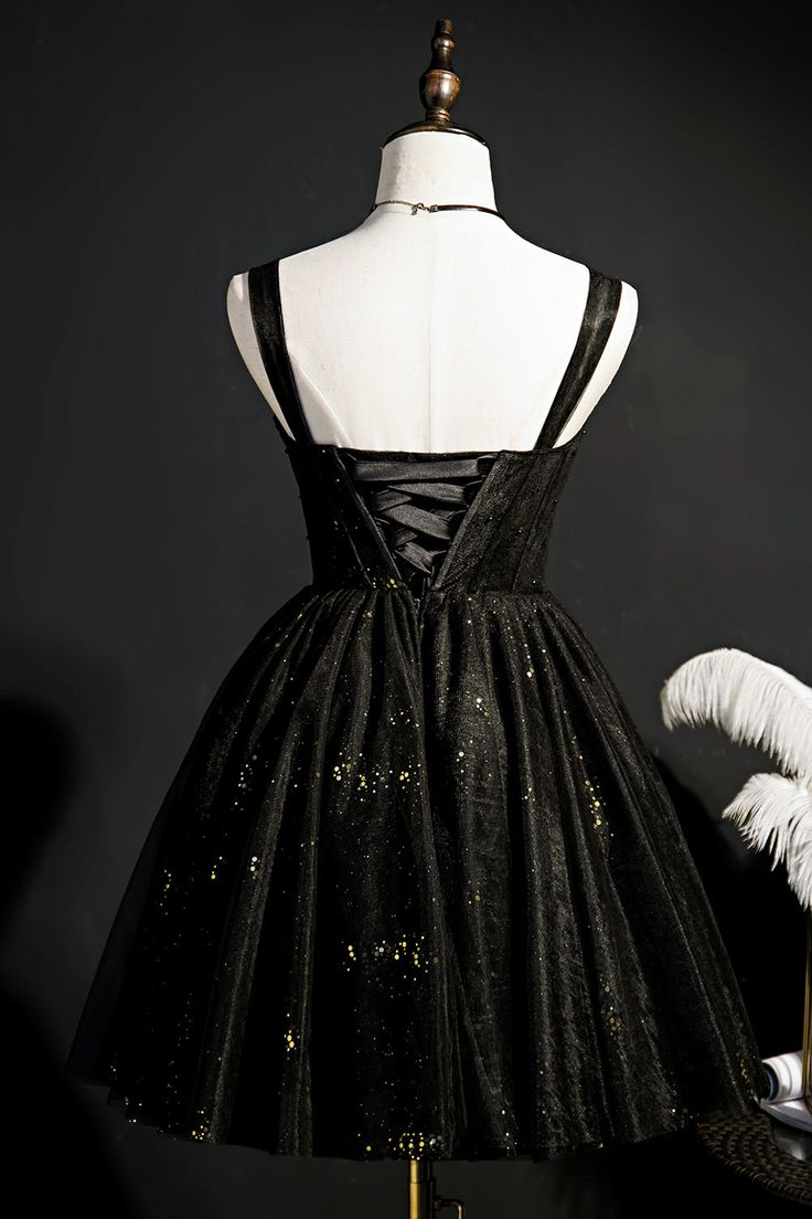 Elegant Black Shiny Tulle Short Prom Dress Homecoming Dress DP363