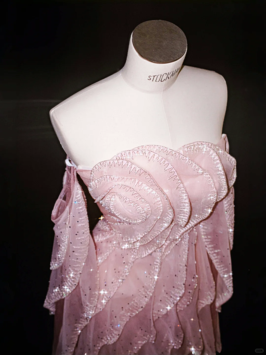 Gentle A Line Off the Shoulder Layered Beaded Pink Organza Long Prom Dress Evening Dress DP2655