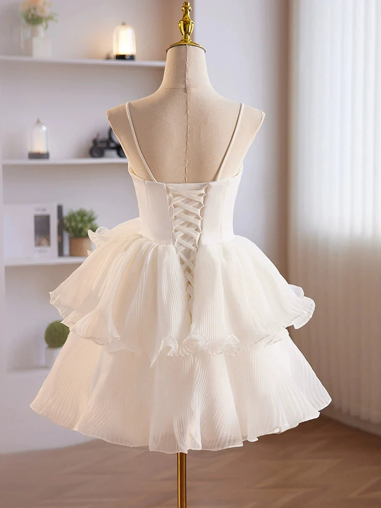 Unique White Short Prom Dress Tulle Homecoming Dress DP372