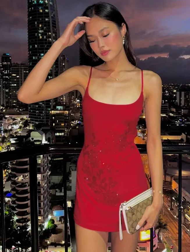 Cute Brown A Line Spaghetti Strap Rhinestone Satin Short Homecoming Outfits DP4258