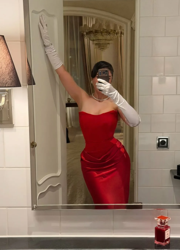 Beautiful Red Sheath Strapless Satin Long Prom Dress Evening Dress DP6932