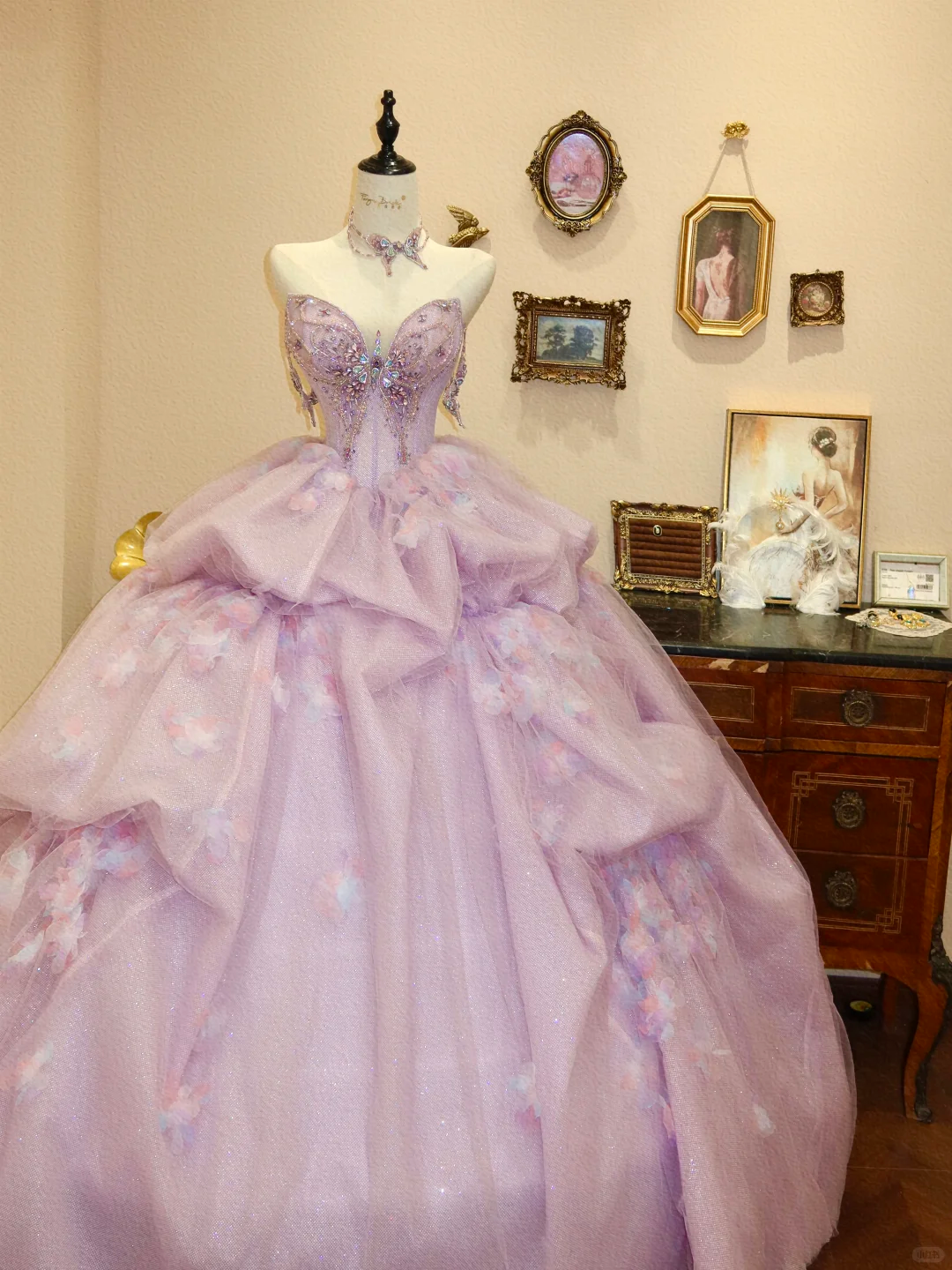Dreamy Lilac Ball Gown Sweetheart Neck Exquisite Beaded Tulle Prom Dress Evening Dress DP7058