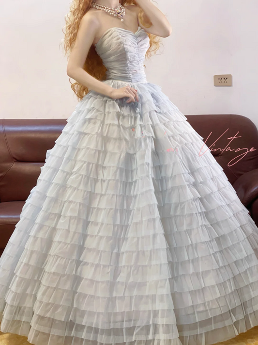 Baby Blue Ball Gown Sweetheart Neck Layered Tulle 16th Birthday Dress Quinceanera Dress DP4099