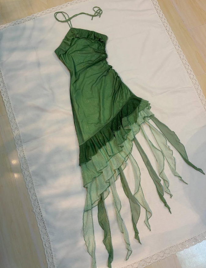Vintage Sheath Halter Green Ruffle Chiffon Short Homecoming Dress Outfits DP1738