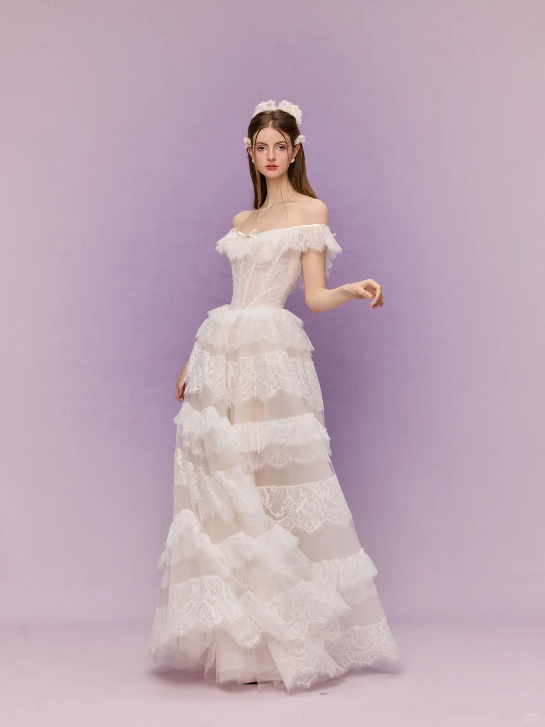 Pretty A Line Off the Shoulder White Layered Lace Long Prom Dress Evening 18th Birthday Dress DP3347