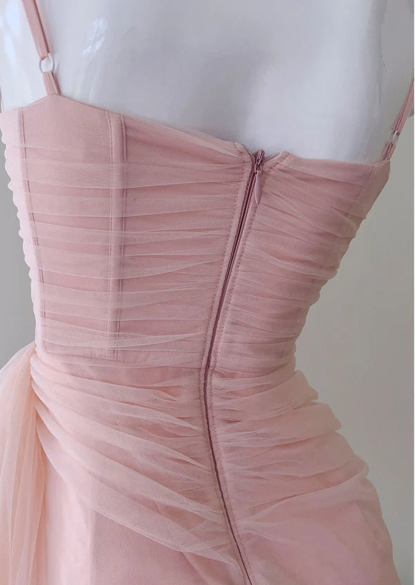 A Line Straps Pink Flower Tulle Short Homecoming Dress Outfits DP1330