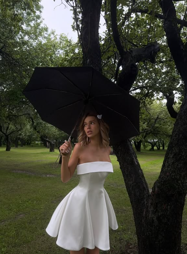 Cute A Line Strapless Satin Short Prom Dress Homecoming Dress Outfits DP4227