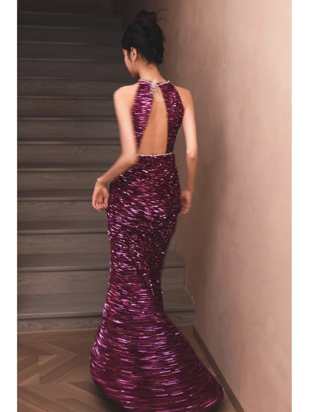 Sexy Purple Mermaid Halter Sequin Open Back Long Prom Dress Formal Dress DP3335