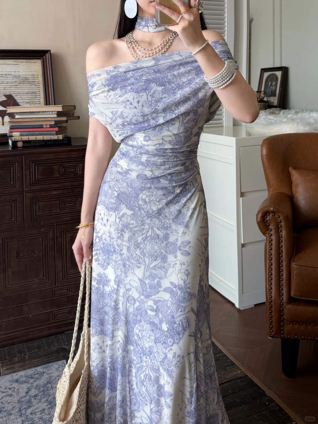 Unique Purple Mermaid Print Floral Chiffon Long Prom Dress Evening Dress DP5649