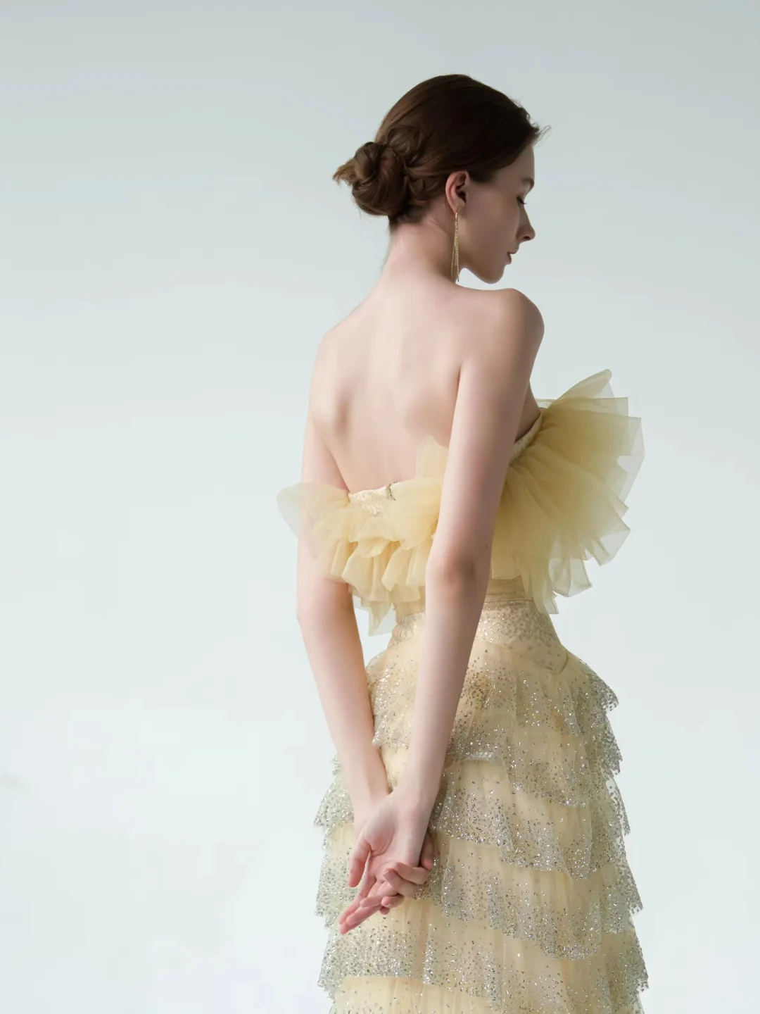 Yellow Sheath Strapless Layered Tulle Sequin Party Dress Prom Dress Formal Gown DP3726