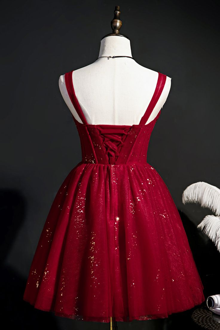 Elegant Red Shiny Tulle Short Prom Dress Homecoming Dress DP362