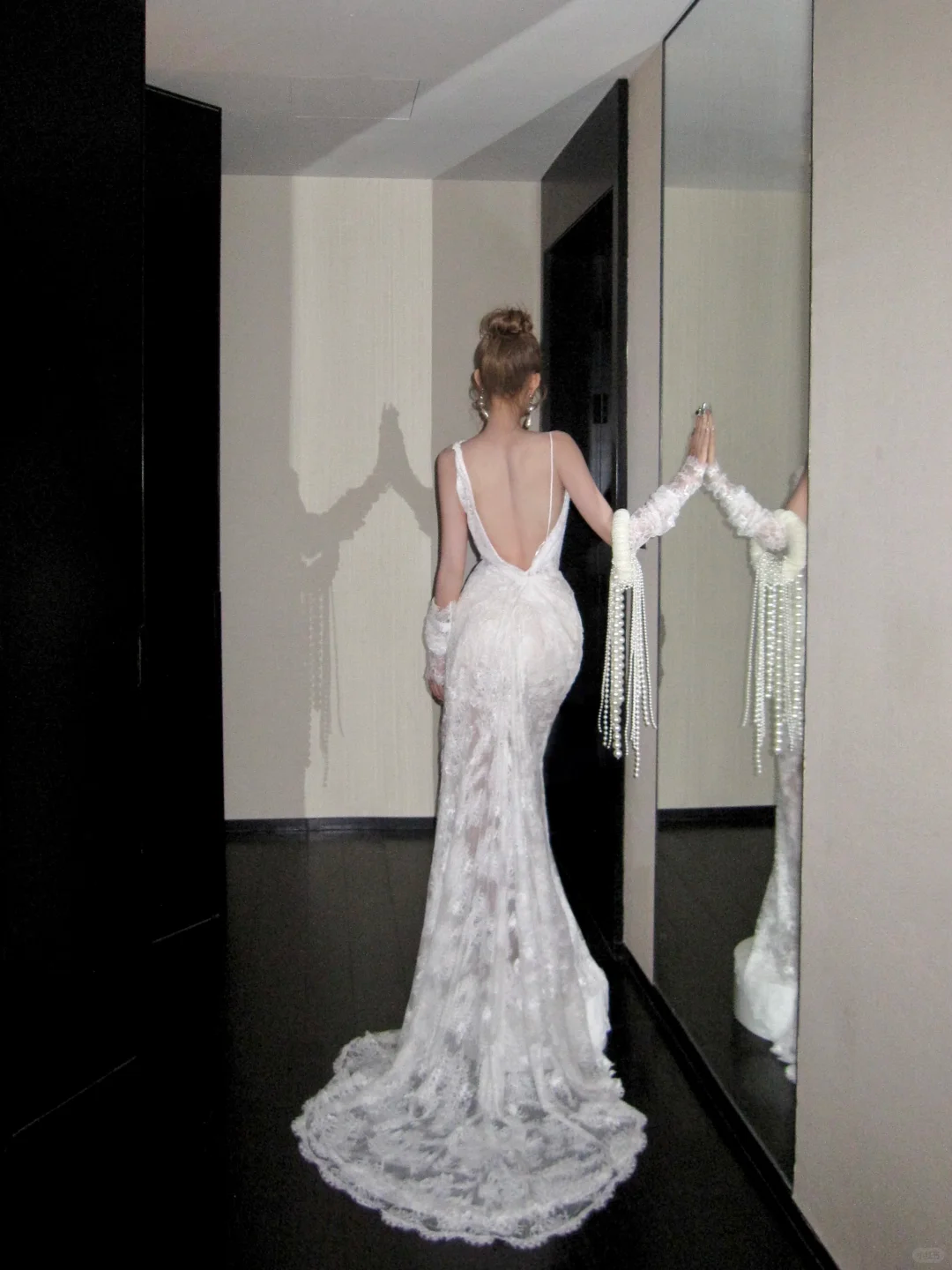 Elegant Mermaid Strap White Lace Long Sweep Party Dress Prom Dress DP2532