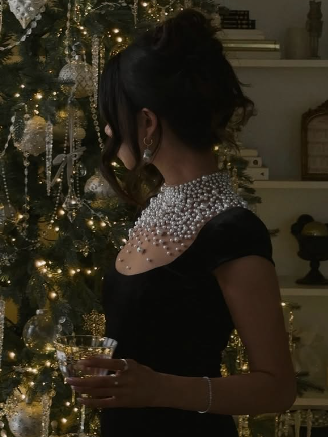 Stunning Mermaid High Neck Pearl Black Velvet Long Prom Dresses Formal Gown DP3673
