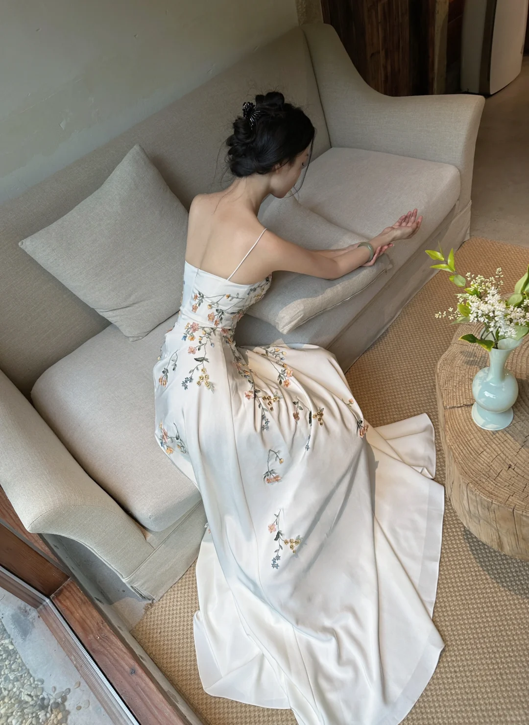 Elegant A Line Spaghetti Strap 3D Floral Prom Dress 16th Birthday Dress DP3472