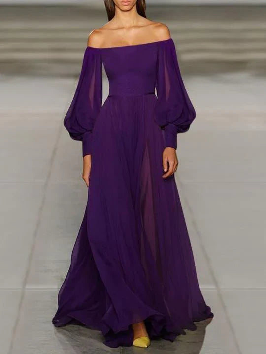 Elegant Sexy Strapless Tube Top Solid Color Lantern Sleeve Chiffon Dress DP2019