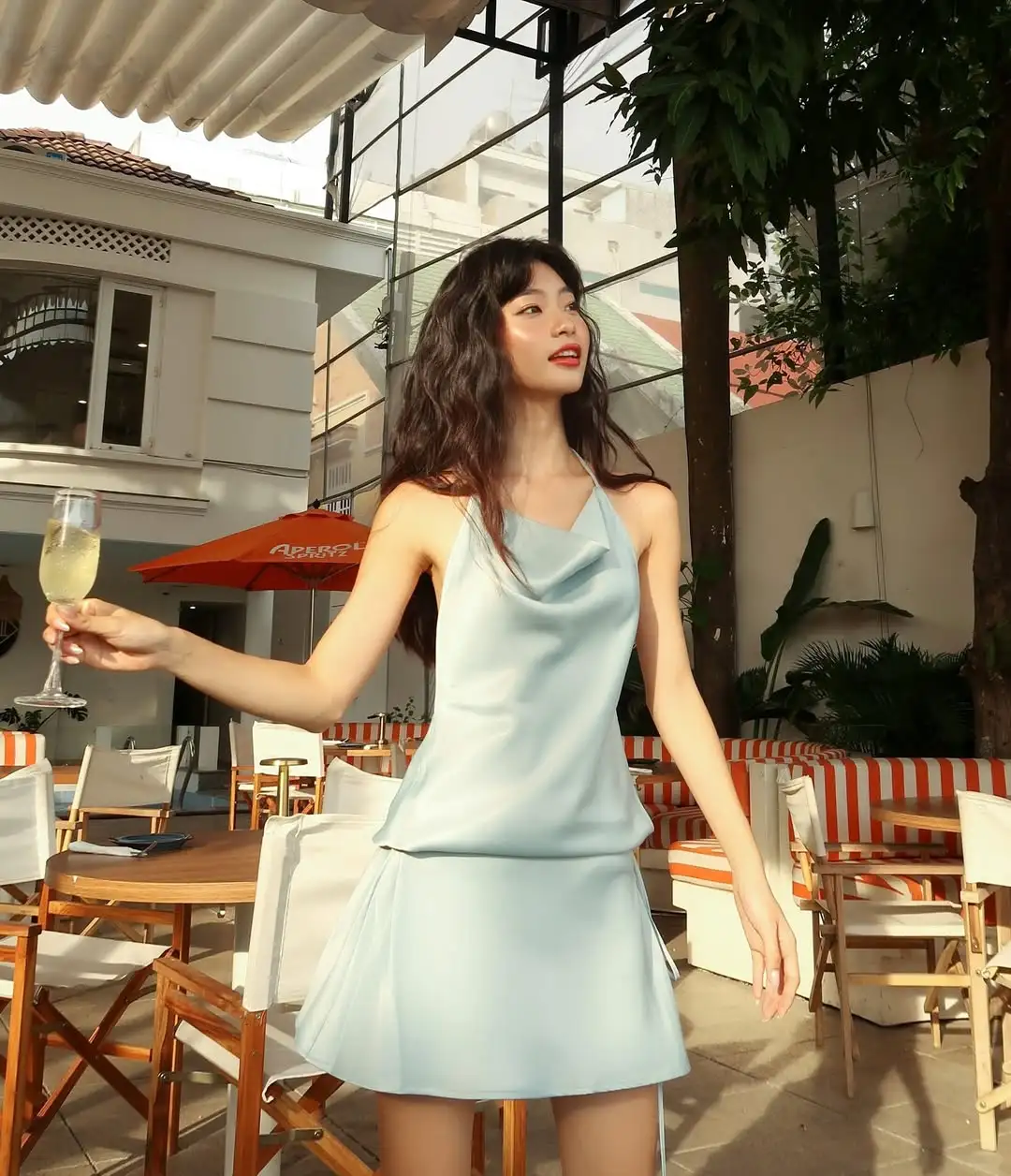 Baby Blue A Line Halter Satin Open Back Mini Homecoming Dress DP2822