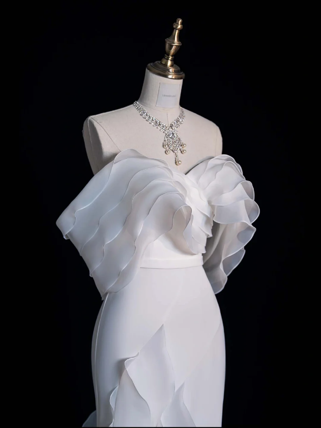 White Mermaid Off the Shoulder Ruffle Chiffon Prom Dress Graduation Prom Dress DP1989