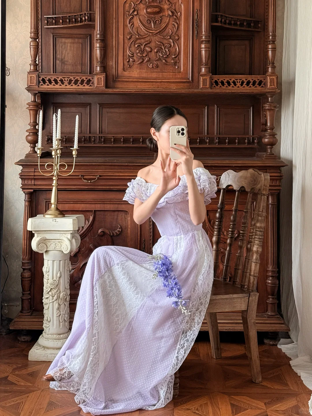 Fairy Lilac A Line Off the Shoulder Lace Chiffon Prom Dress Party Evening Dress DP5322