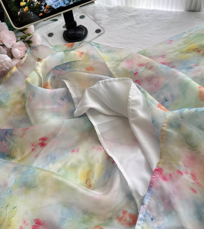 Dreamy Multi-color A Line Spaghetti Strap Printed Floral Chiffon Vacation Dress Birthday Dress Outfits DP3542