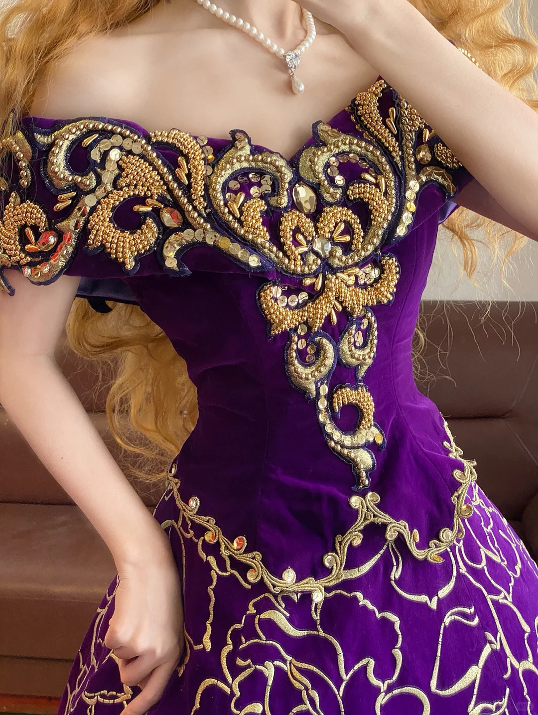 Purple A Line V Neck Beaded Embroidery Velvet 16th Birthday Dress Party Dress Quinceanera Dress DP4094