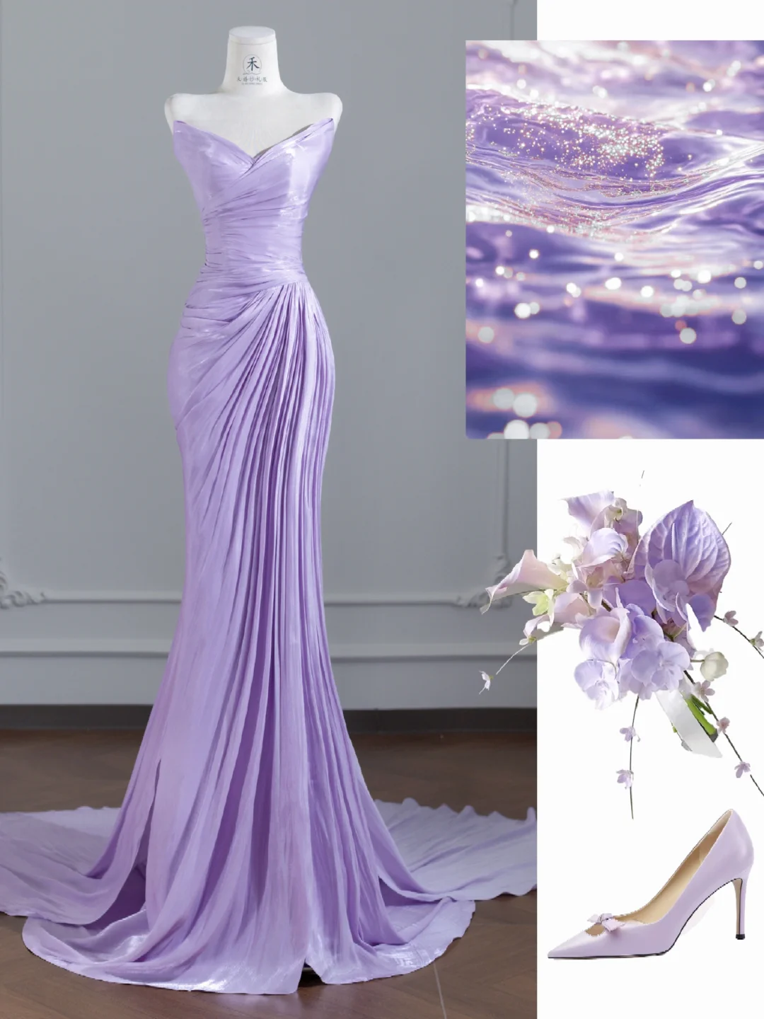 Purple Mermaid Sweetheart Neck Pleated Satin Long Prom Dress Party Dress DP3873