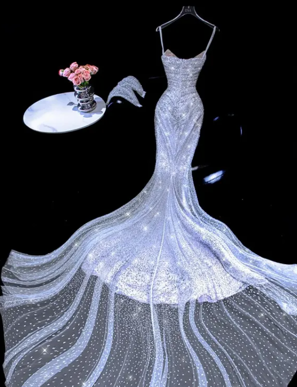 Sexy Mermaid Sweetheart Neck Beaded Tulle Long Prom Dress DP4645