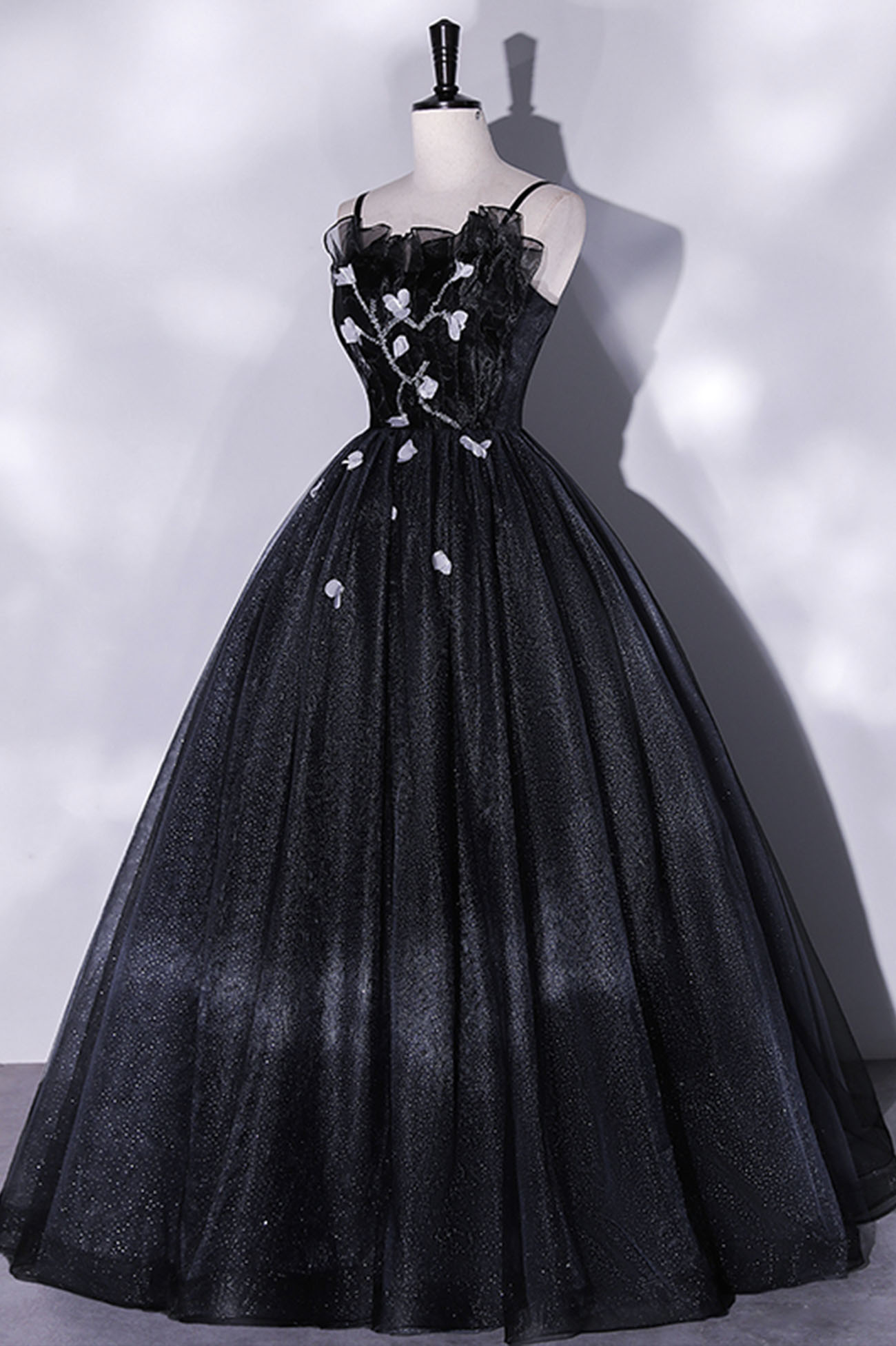 Shiny Black Tulle Beaded Long Prom Dress Party Dress DP451