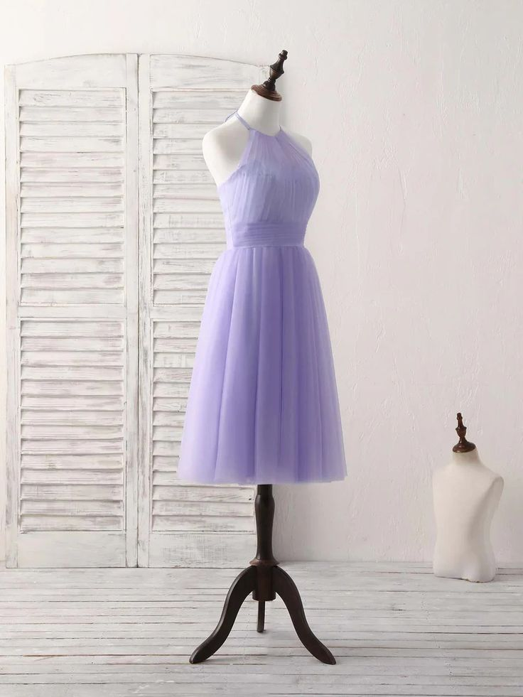 Cute Purple Tulle Short Halterneck Bridesmaid Dress Homecoming Dress DP534