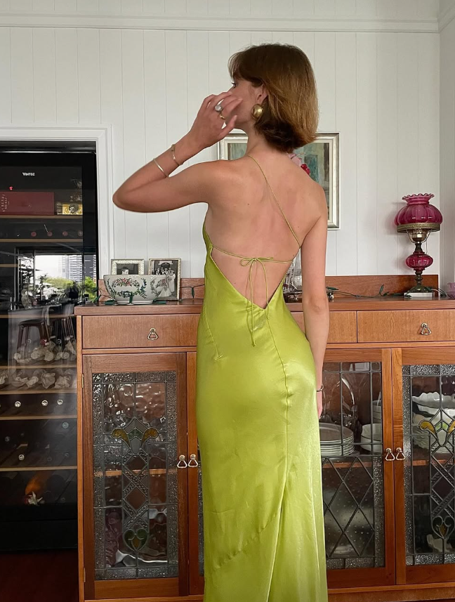 Simple Sheath One Shoulder Green Satin Open Back Prom Dress Graduation Prom Dress DP2154