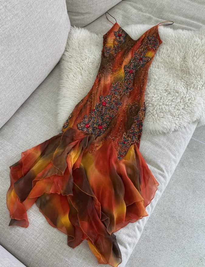 Vintage A Line Spaghetti Straps Beaded Ruffle Chiffon Short Evening Dress DP1519