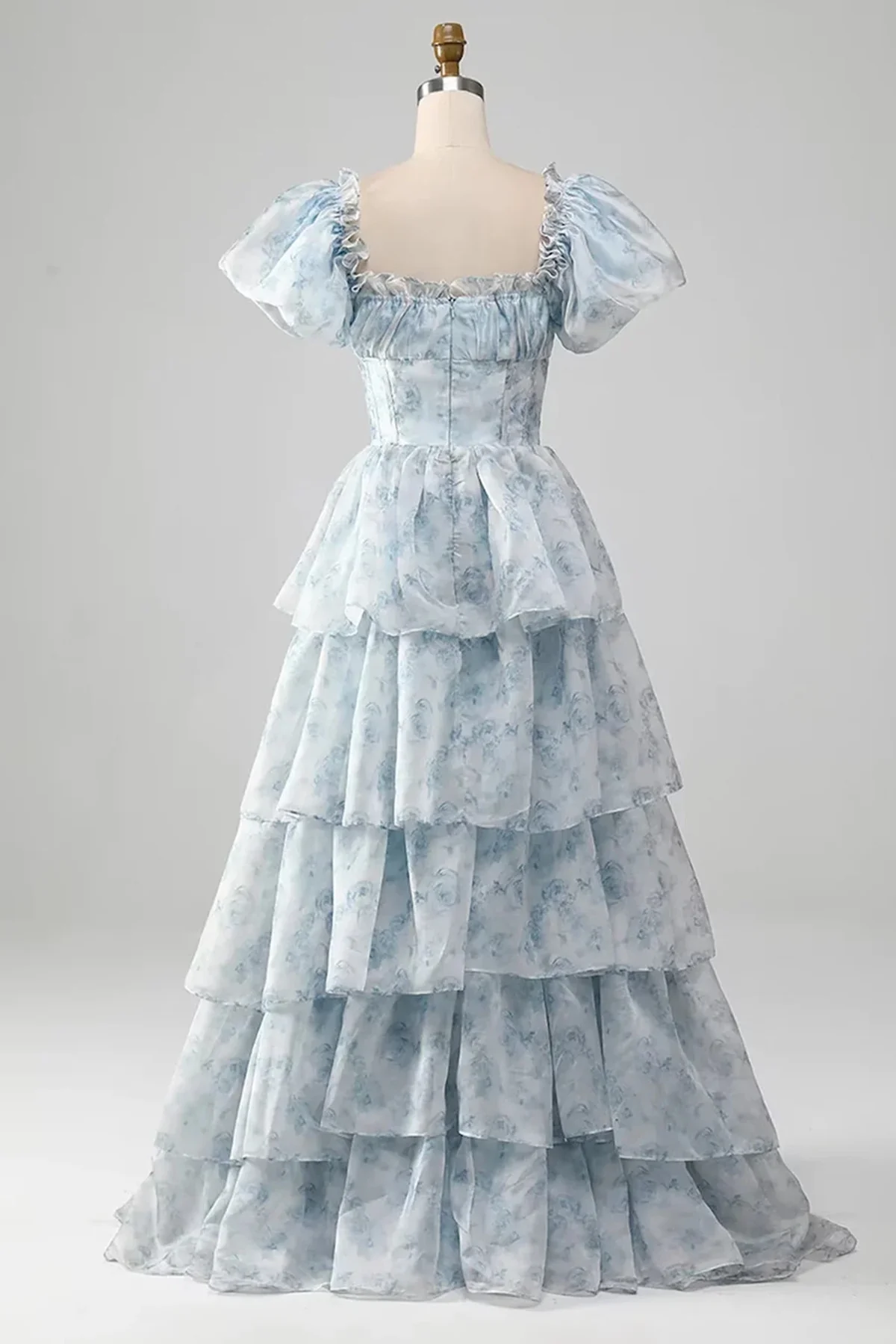Light Blue Chiffon Floral Layers Long Party Dress Evening Dress Formal Prom Dress DP288