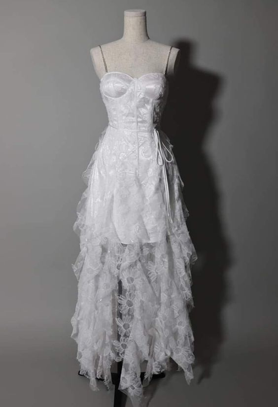 Sexy High Low Straps White Lace Prom Dress 21th Birthday Outfit DP430