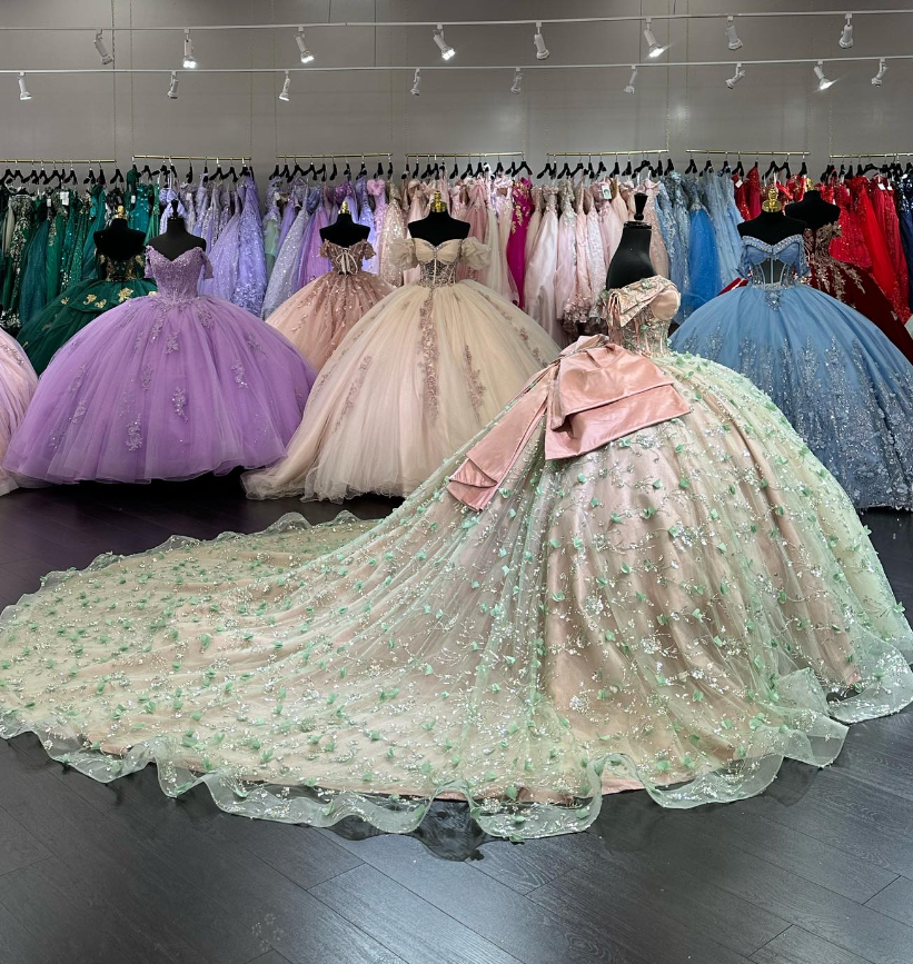 Pink Green Off the Shoulder Corset Sequin Tulle Ball Gown Sweet 16 Dress Quinceanera Dress DP1839