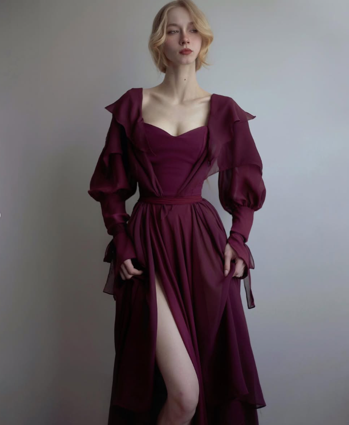 Flowy Carnation Pink A Line Long Sleeve Prom Dress Evening Dress Formal Dress DP3154