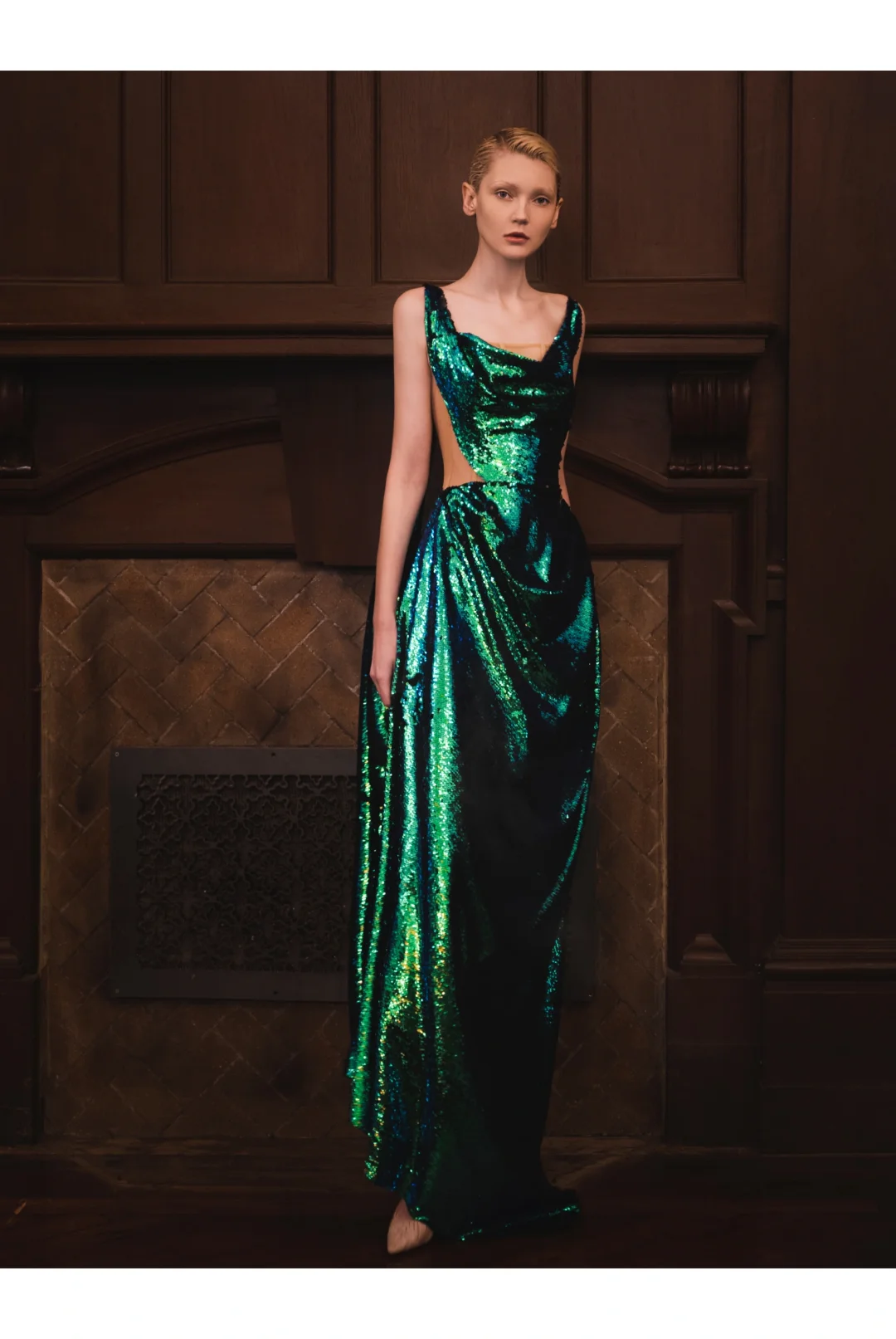 Green A Line Straps Sequin Open Back Prom Dress Wedding Party Dress DP2627