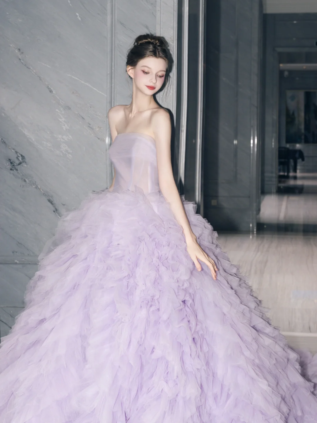 Purple Ball Gown Strapless Layered Tulle 16th Birthday Dress Prom Dresses DP4199