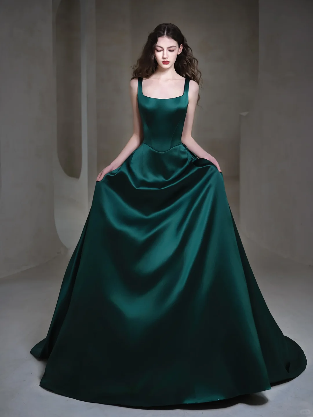 Simple Dark Green A Line Strap Satin Long Date Dress Prom Dress Evening Dress DP3431