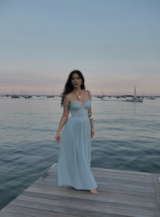 Blue A Line Sweetheart Neck Pleated Satin Prom Dress Formal Dress Wedding Guest Dress DP3390