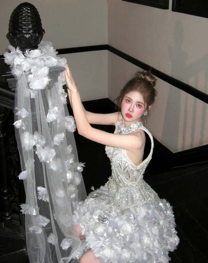 Shiny Exquisite Silver Floral Sequin A Line Halter Tulle Short Homecoming Dress Birthday Dress DP3083