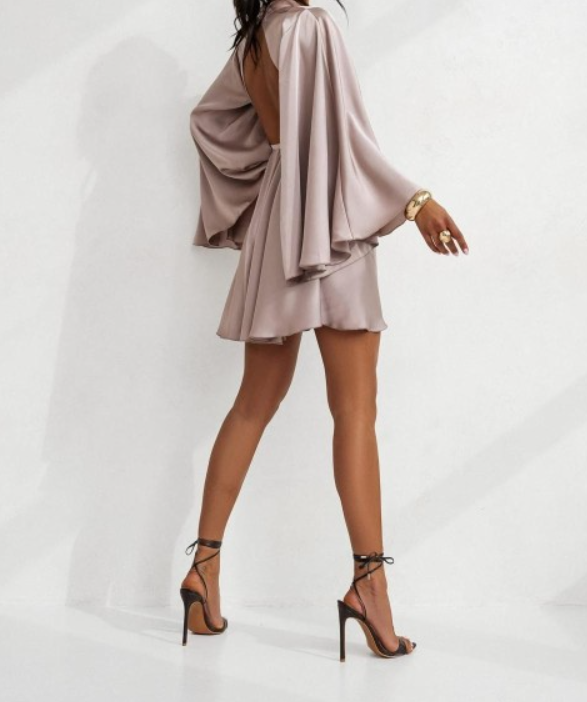 Grey Simple A Line High Neck Satin Open Back Short Homecoming Dress Outfits DP3311