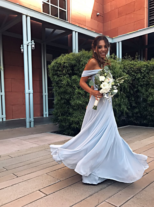 Blue A Line Off the Shoulder Chiffon Long Prom Dress Bridesmaid Dress DP1521