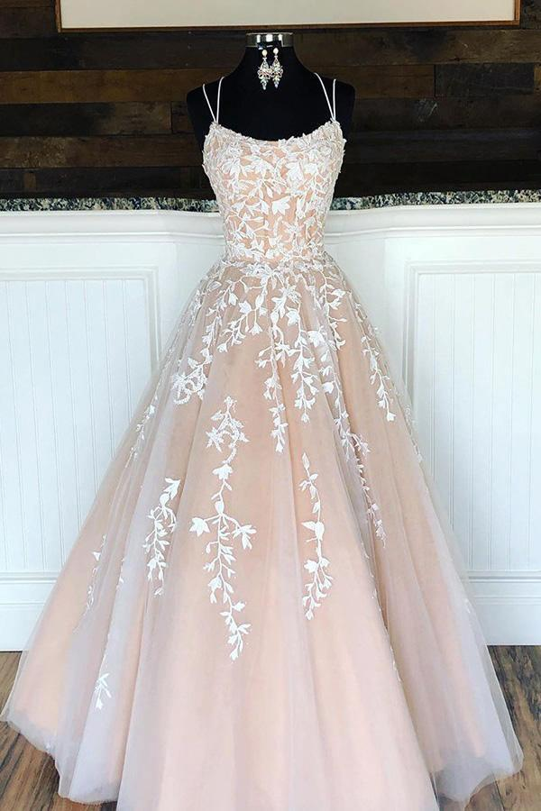 A-line Round Neck Tulle Lace Yellow Prom Dress Formal Dress DP2126