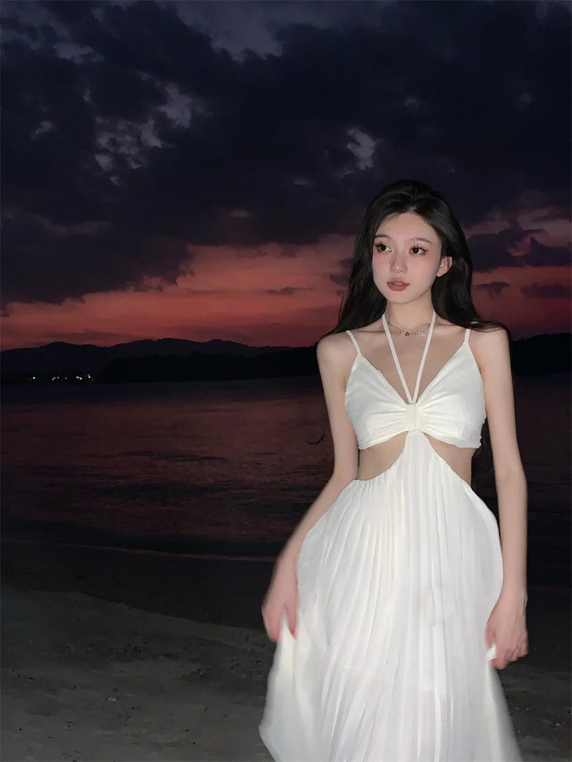 Sexy A Line Spaghetti Straps Chiffon Open Back Evening Dress Outfits DP1458