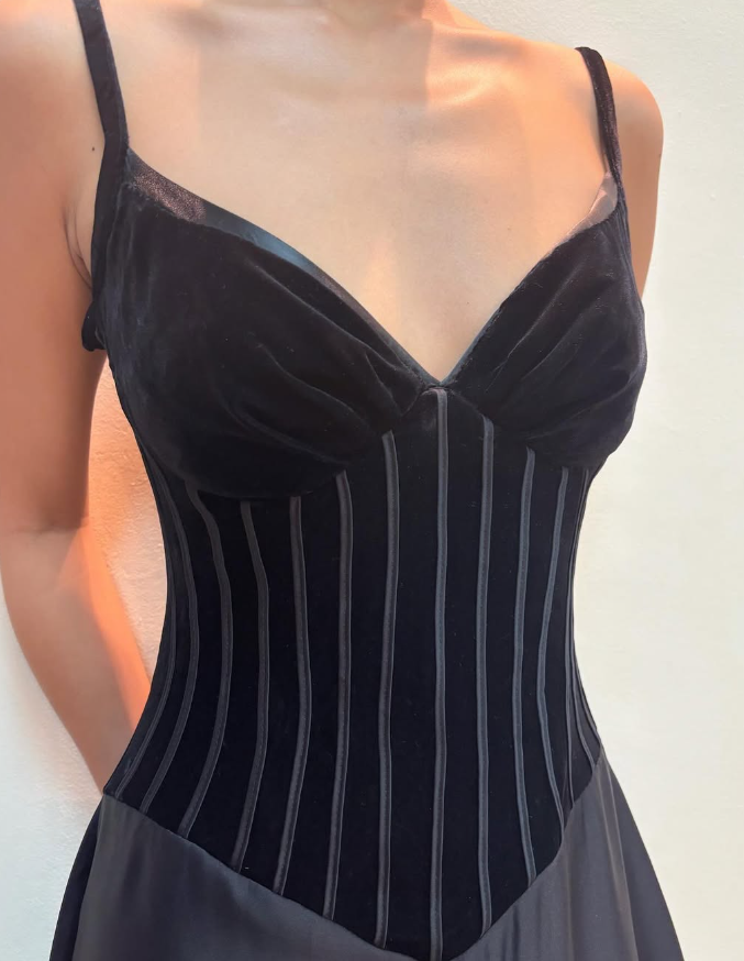 Charming A Line Spaghetti Strap Corset Velvet Satin Long Prom Dress Evening Dress DP1601