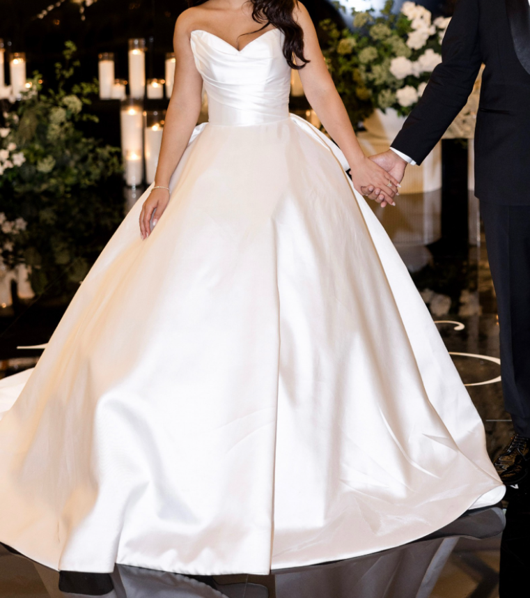 Elegant Ball Gown Sweetheart Neck Satin Long Sweep Wedding Dress with Bow DP1867